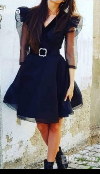 Черна рокля с тюл