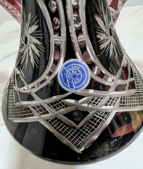 Serviciu cristal rubin BUZĂU PERLA LUX –carafă +dop sticla+cupă+pahare