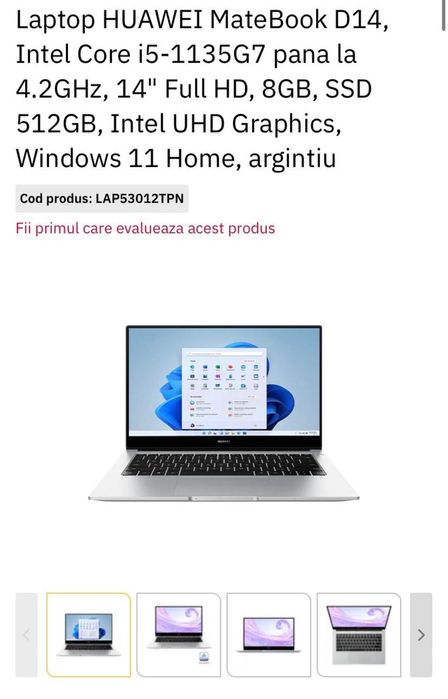 Laptop HUAWEI Mate Book D14, intel core i-5 , Windows 11 , 14 Full HD,