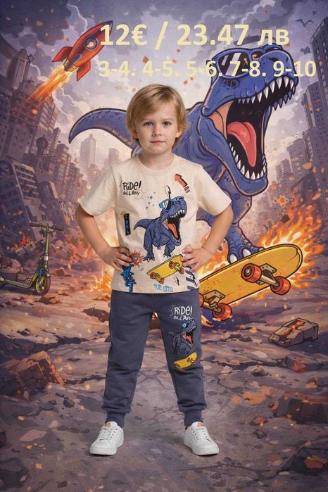 Комплекти за момчета с късо ръкавче и дълго долнище 3-4 до 9-10