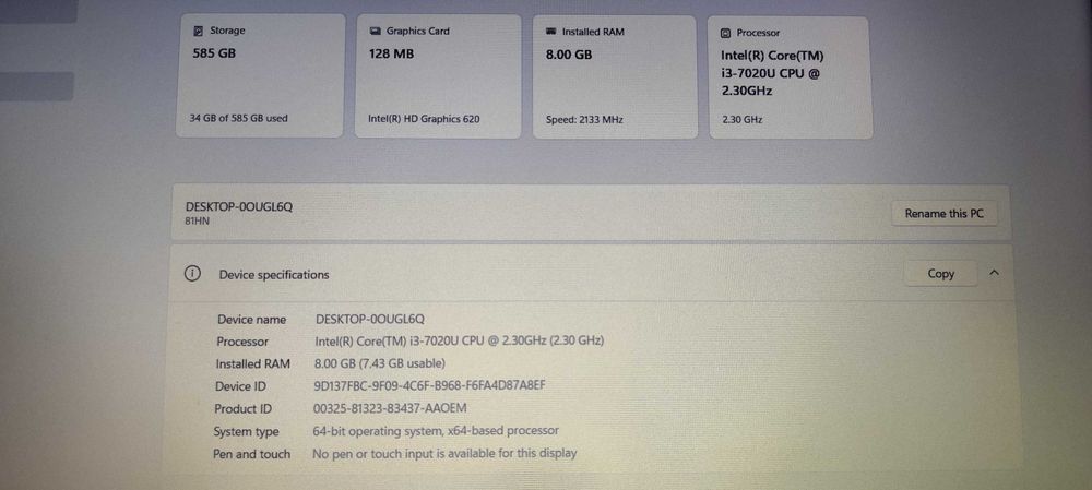 Lenovo V130-Intel i3 7020u