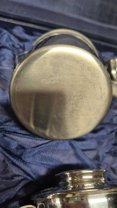 Винтидж комплект за кафе и чай от неръждаема стомана - чаши и каничка