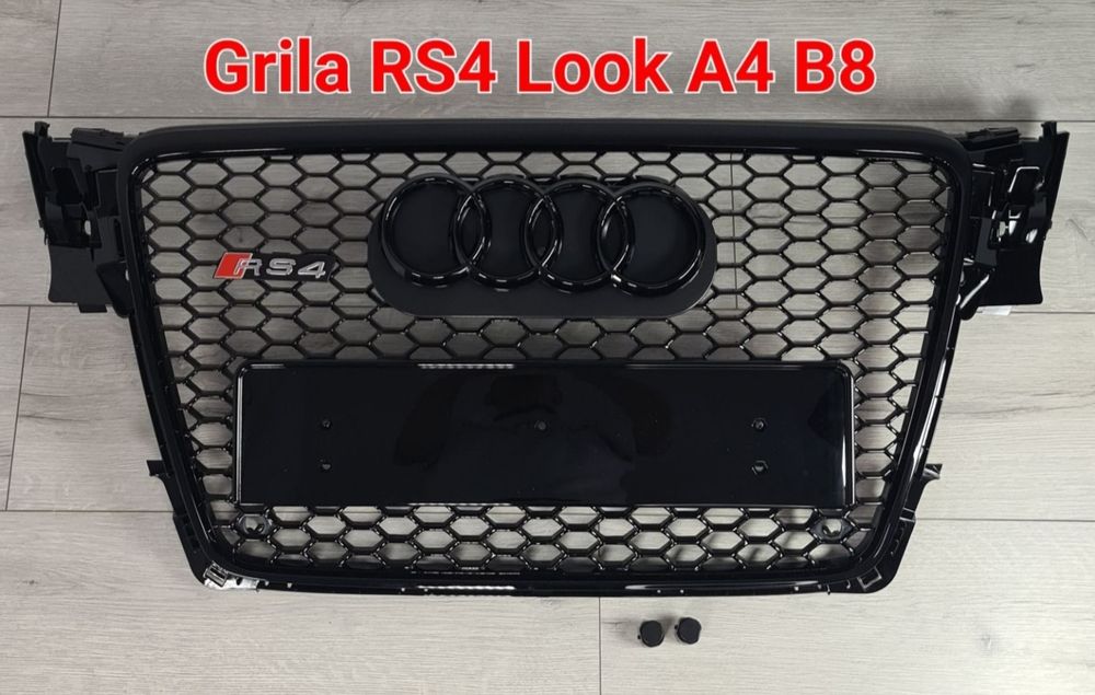 Oferta-Grila-Fagure-Neagra-Lucios-RS4-Look-Audi-A4-B8-Non-FL-2008-2009-2010-2011-2012-Calitate-Premium-Embleme-Incluse-Suport-Emblema-Incorporat-Noua