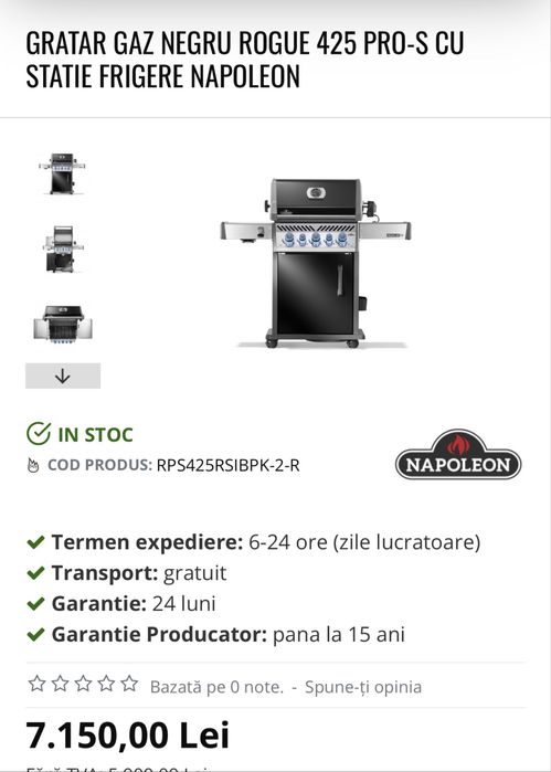 Gratar fonta pe gaz Napoleon  cu rotisor si sigilare vita