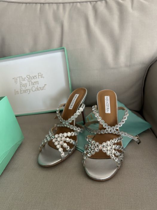 Sandale Aquazzura Tequilla 105 silver piele naturala-38,5
