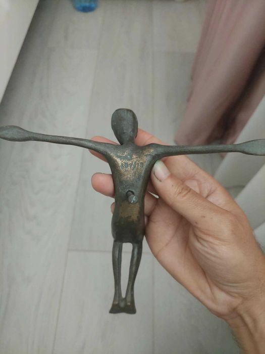 Piesă de Muzeu / Raritate Mid-Century: Crucifix Bronz Masiv Anne-Marie Roux, Chéret Paris 1960