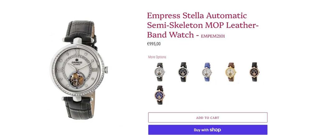Ceas Empress Stella Automat cu curea semi-scheletată MOP și curea din piele - EMPEM2101