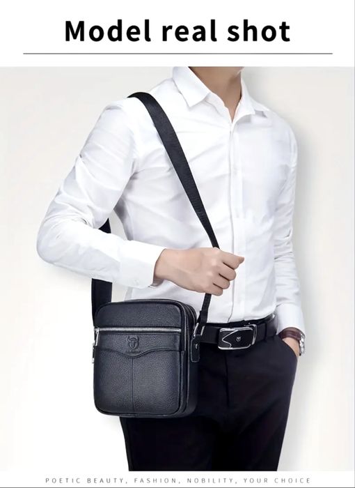 Мъжка стилна,бутикова кожена чанта /Черна естествена кожа -9% Промоция