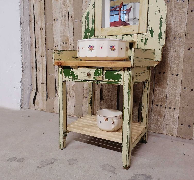 REDUCERE - Mobilier baie lemn/Corp Chiuveta/Toaleta veche cu oglinda