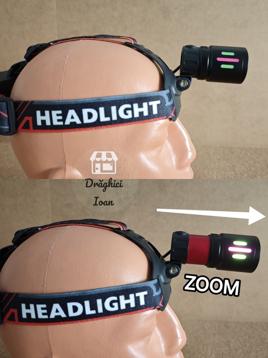 Lanterna LASER PM10 SLIM frontala de cap cu zoom si benzi fluorescente