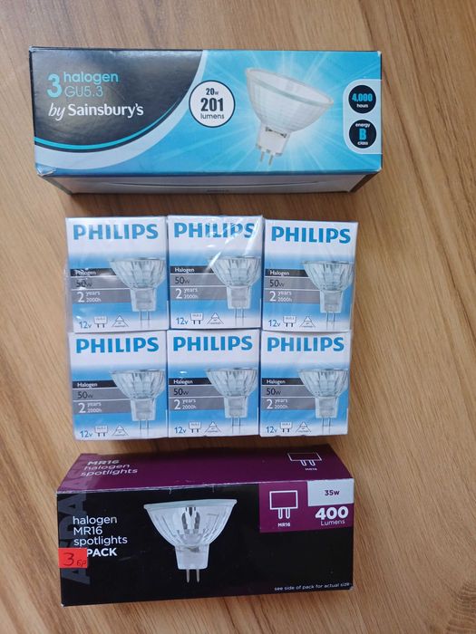 Комплект от 12бр 12V, MR16 GU5.3 Philips и др. халогенни крушки, лунички