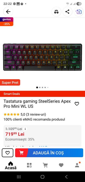 Tastatura noua gaming SteelSeries Apex Pro Mini WL