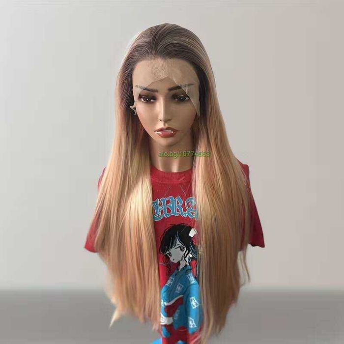 Лейс Фронт Перука 13x4 - Омбре Кафяво към Прасковено Розово, 83 см