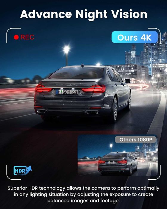 Видео Регистратор, Предна и Задна Камери 4K + 1080P