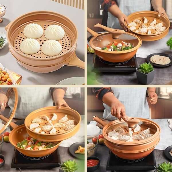 Уок Тиган 32 см, покритие MicroClay, пържене, варене, задушаване, пара