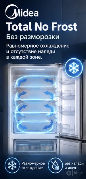 Холодильник MIDEA MDRB457FGF46ID — INVERTER, NO FROST, 344 л