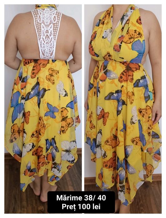 Rochie galbena cu fluturi