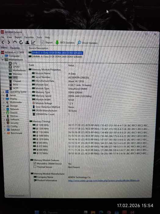 Рам памет 16GB DDR4 2400 Adata 2 X 8GB