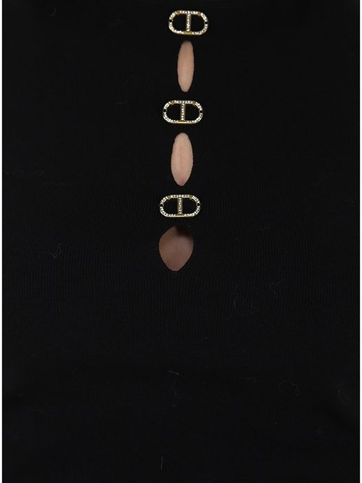 Блуза/топ с 2 лица Twinset,XL (умален до м/l)лого с кристали,плетиво,нова с етикет!