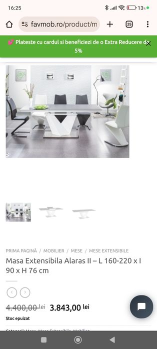 Masa extensibila Gama Luxury 90*76*160/180 lxhxL +scaune