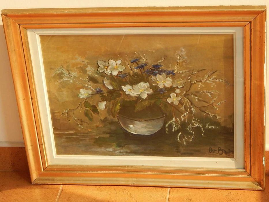 Tablou pictura vaza cu flori natura statica cu geam protectie 69x56 cm