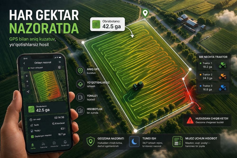 GPS monitoring va yoqilg‘i nazorati | Agrotexnika uchun professional y