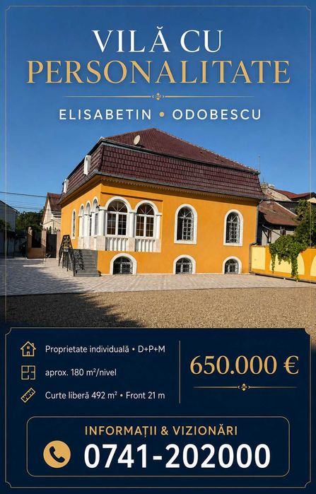 Vilă individuală Elisabetin – Odobescu | D+P+M | teren 677 mp