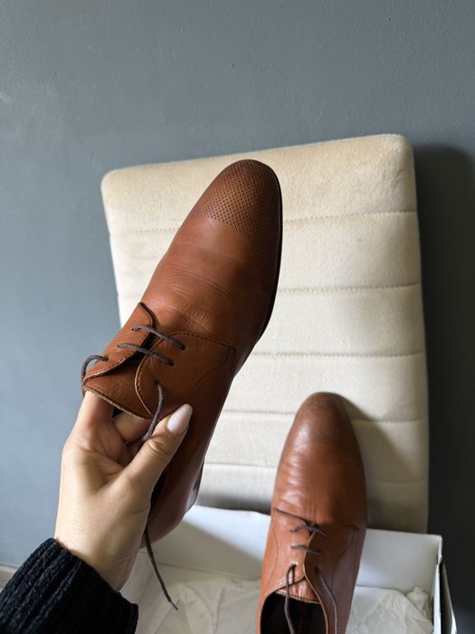 Pantofi de barbat maro din piele naturala eleganti cu siret - 39
