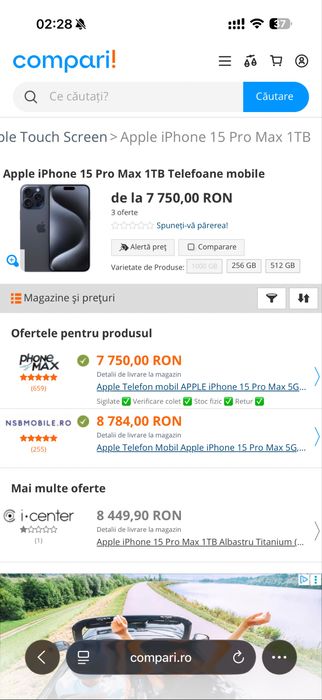 Iphone 15 Pro Max 1TB - NOU - Factura si Garantie 2 ani -Black Titaniu