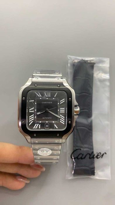 Cartier Santos 100 сребристо/черен базъл