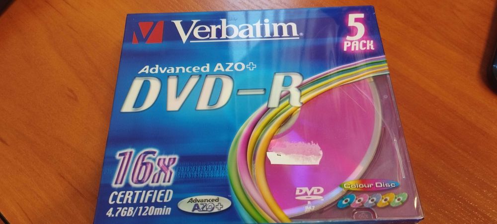 Verbatim DVD-R диск, цветна повърхност, AZO, 4.7GB, 16x, 5 бр