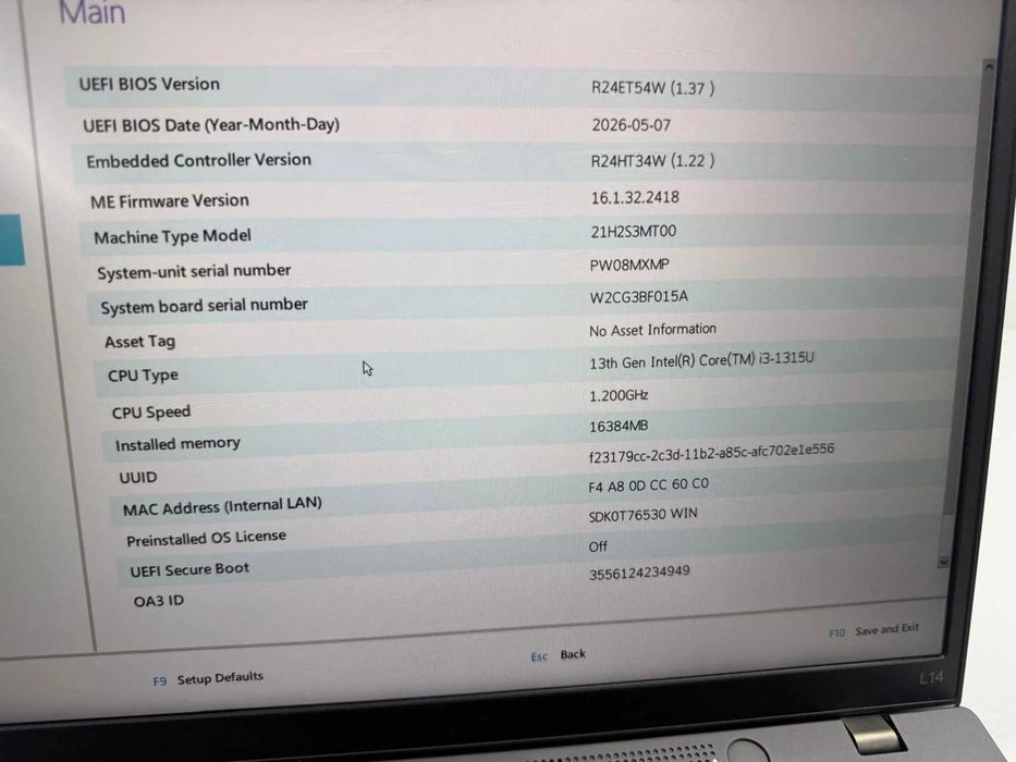Laptop SH Lenovo L14 gen 3 i3-1315U 16gb RAM ssd NVMe 256