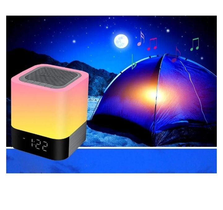 Lampă de noptieră cu ceas deșteptător, difuzor Bluetooth, lumină de no