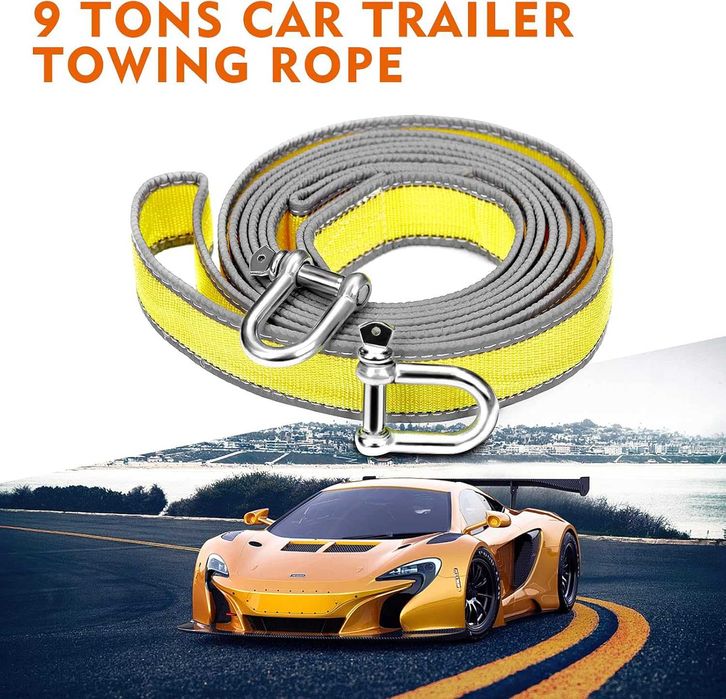 здраво въже за теглене, 9 т, 5м, 2 куки, ръкавици, светлоотразително