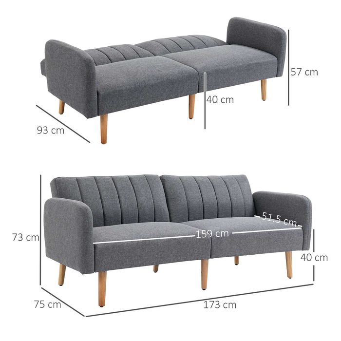 Canapea / Pat extensibila , cu spatar rabatabil , Gri , HOMCOM