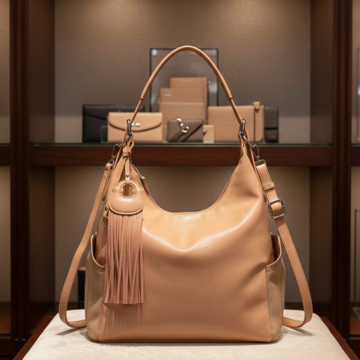 Дамска чанта с висулка и странични джобове в 7 цвята — стилна, вместит