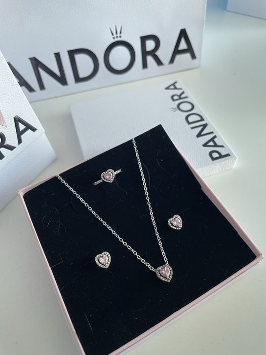 Set Pandora inimă roz – Colier, Cercei și Inel