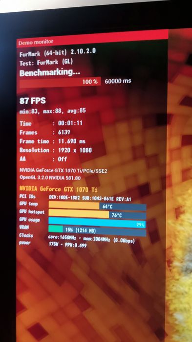 Placă video Gtx1070ti 8gb  Asus ROG Rgb