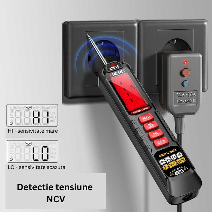 Tester tensiune auto ANENG A3015 600V, detectie faze si NCV