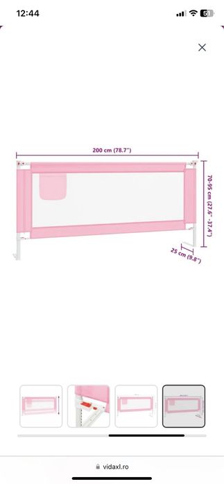 Balustrada, roz, de protectie pat copii  VidaXL lungime 2m