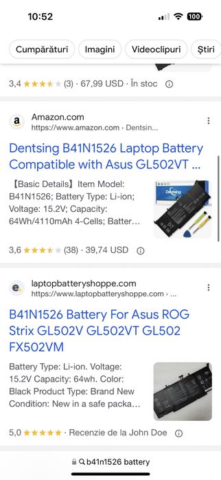 B41N1526 baterie Asus Rog Strix Gl502 FX502VM