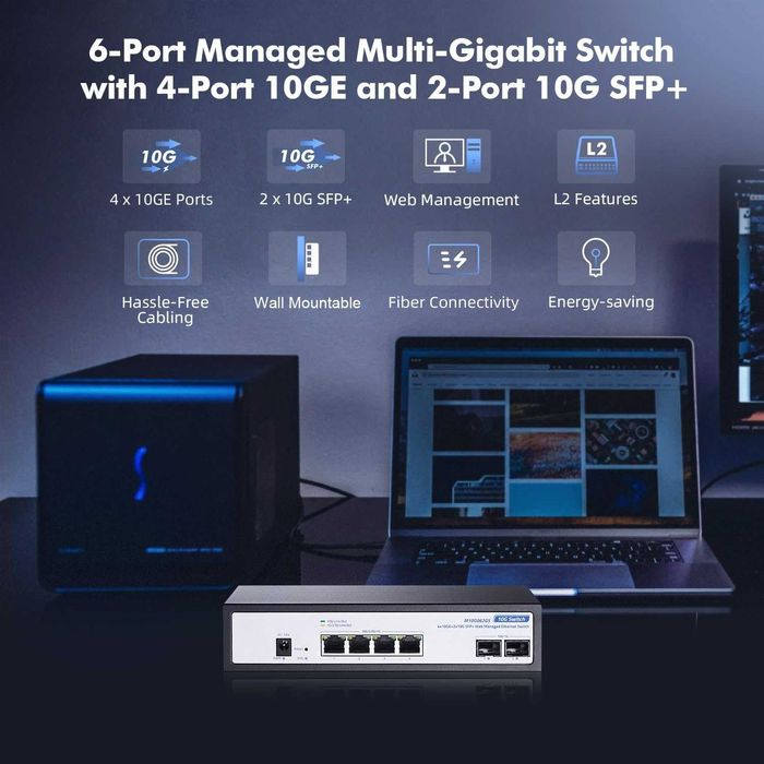 Switch ethernet gigabit gestionat 6 port 10Gbps,4x10G RJ-45,2x10G SFP+