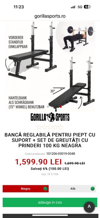 Pachet sala Banca piept Reglabila+Suport de haltera+bari+discuri