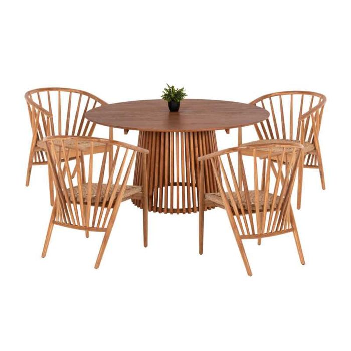 Комплект за трапезария, HM21076.01, Натурален, Дърво, Φ150×75см.