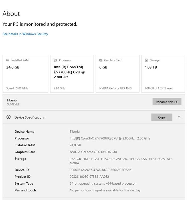 Laptop Gaming ASUS ROG GL703VM