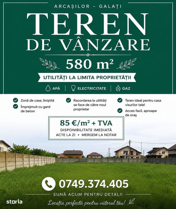 ARCASILOR TEREN CU UTILITATI 598 mp * teren + cotă indiviză drum acces