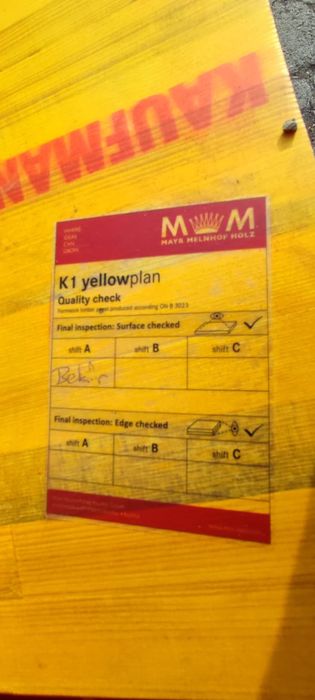 Placa galbena pentru cofrare, panouri tip doka, lana, tego, montanti