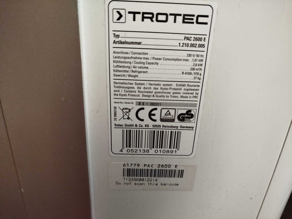 Aer conditionat portabil Trotec PAC 2600E,  9.000 Btu,; second hand !