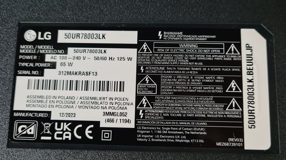 LG 50UR78003LK 4K, Ultra HD, Smart, Wi-Fi