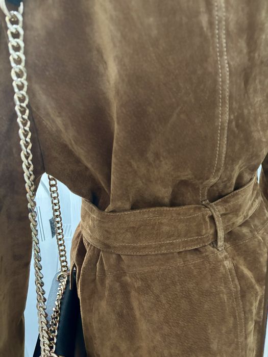 Sacou Zara Leather Collection din piele naturală întoarsă, nou, XS-S, camel cognac
